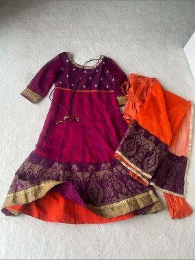 Traditional 3 piece Indian dress- Purple and Orange, Anarkali Dress